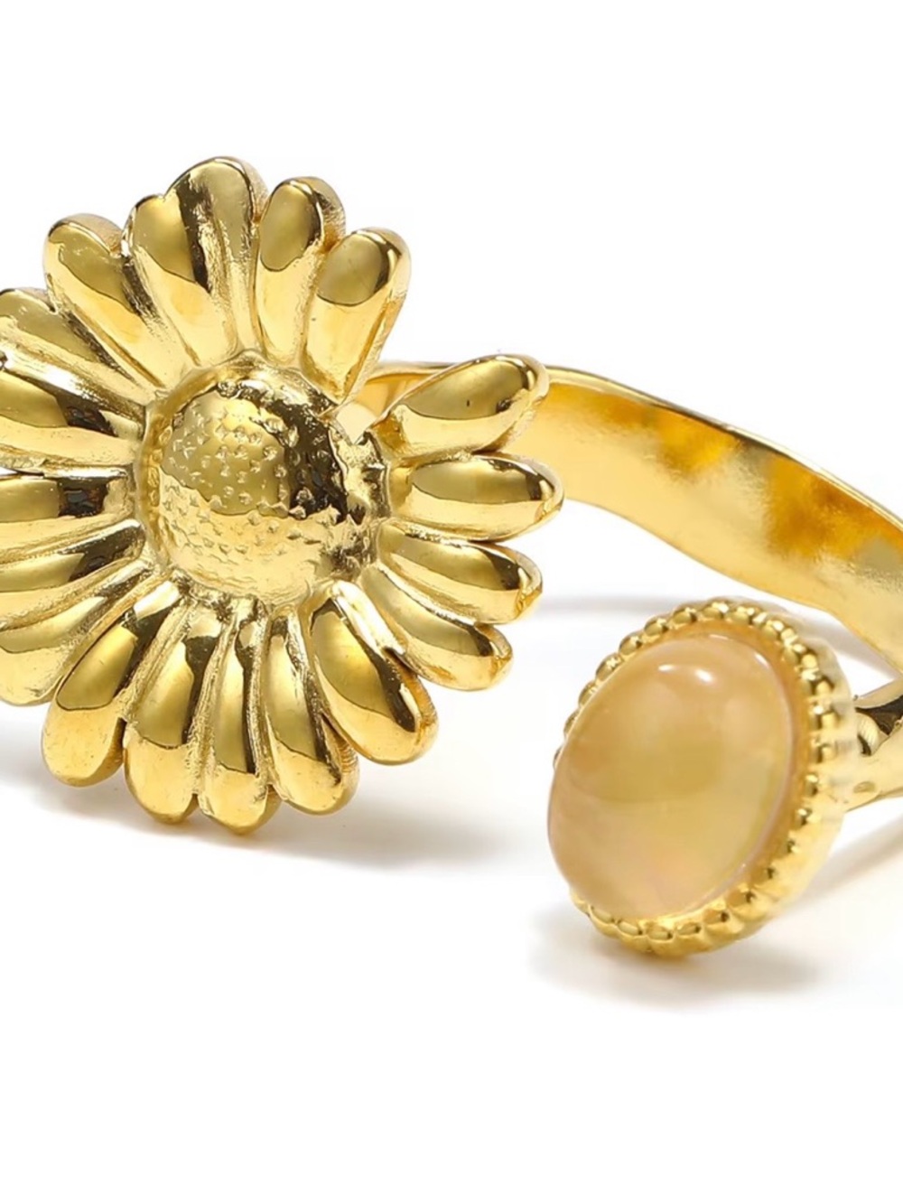 Gold Floral Sunflower Adjustable Ring